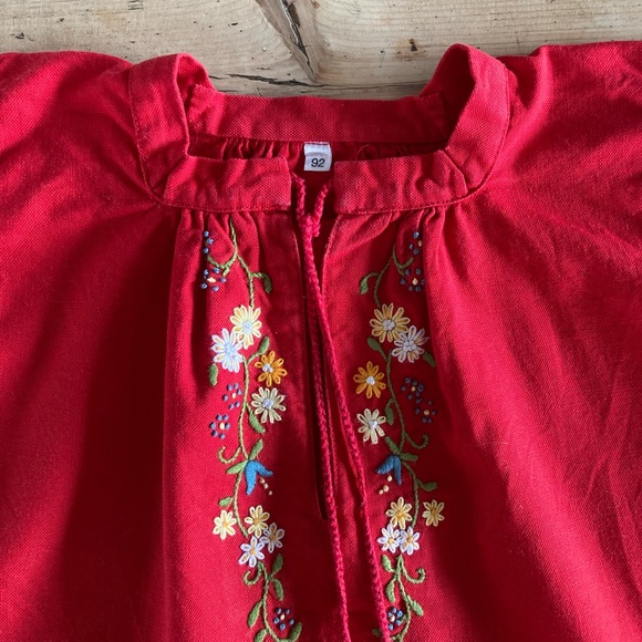 Cutie little girl top, Cotton bohemian embroderie red blouse 2T - Picture 3 of 9